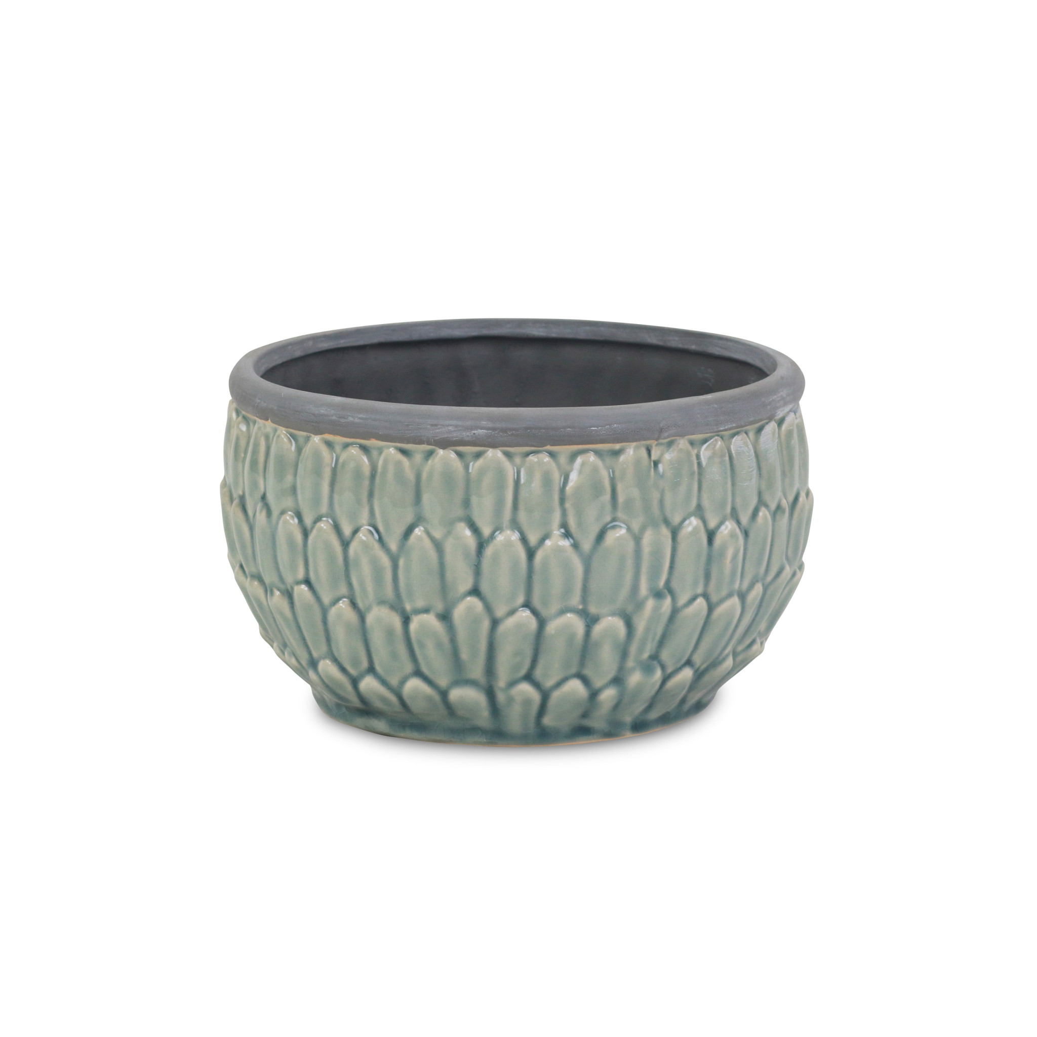 8" Aqua Textural Tone On Tone Ceramic Indoor Outdoor Round Pot Planter - Image 2