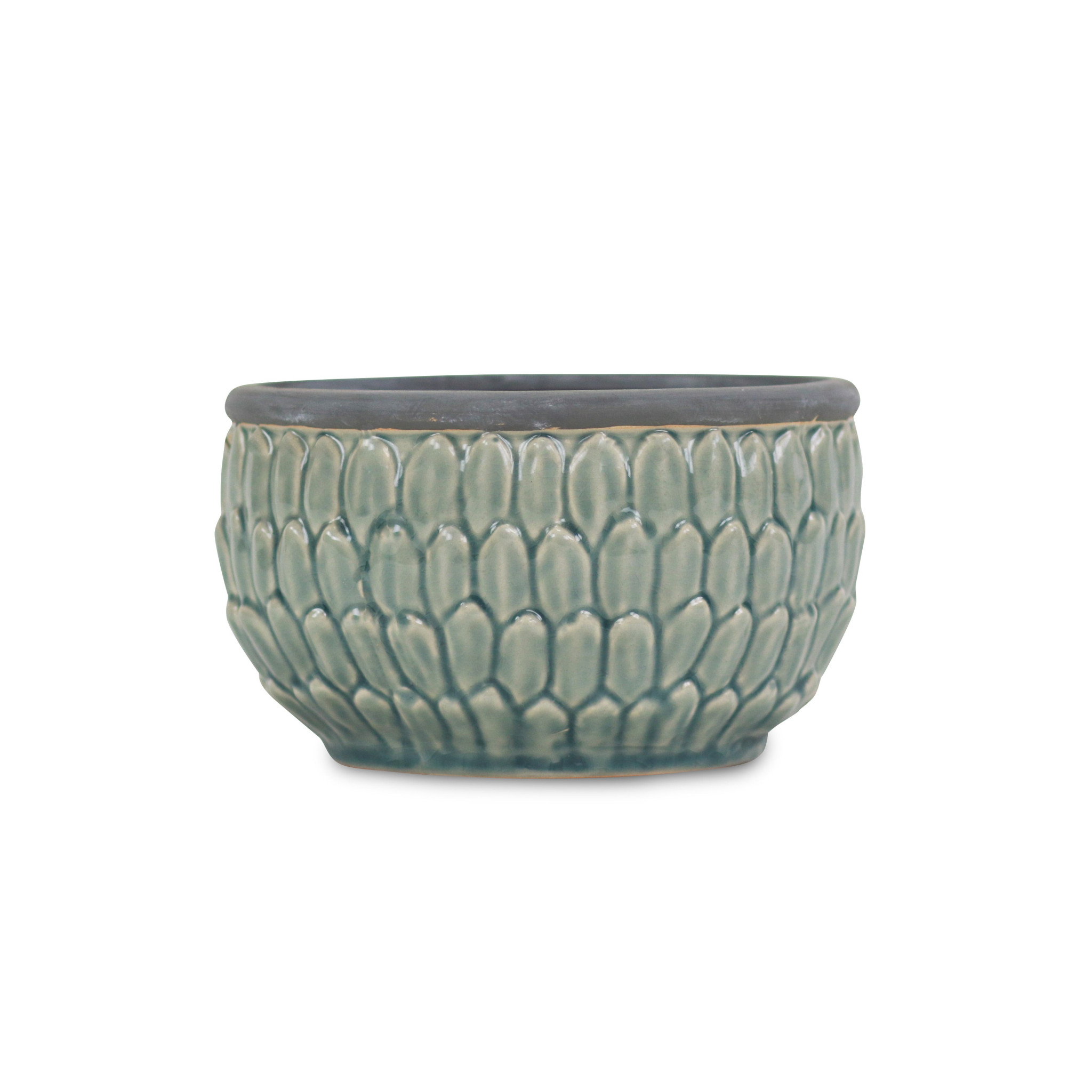 8" Aqua Textural Tone On Tone Ceramic Indoor Outdoor Round Pot Planter - Image 4