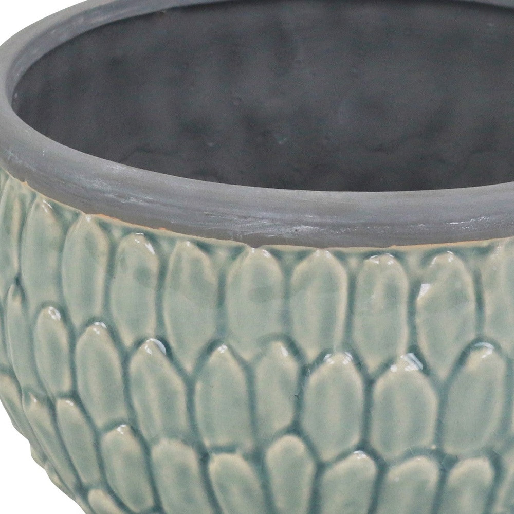 8" Aqua Textural Tone On Tone Ceramic Indoor Outdoor Round Pot Planter - Image 5