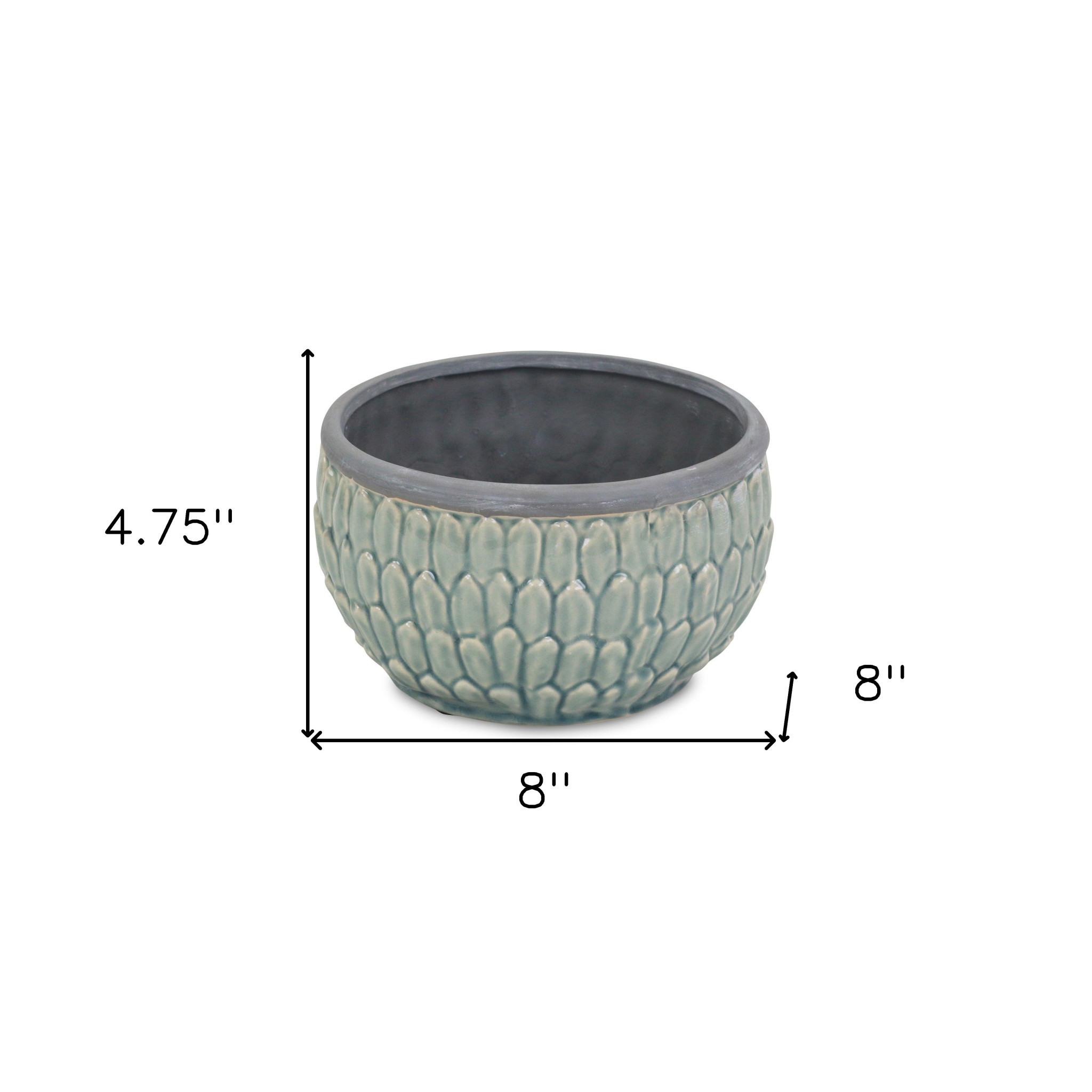 8" Aqua Textural Tone On Tone Ceramic Indoor Outdoor Round Pot Planter - Image 6