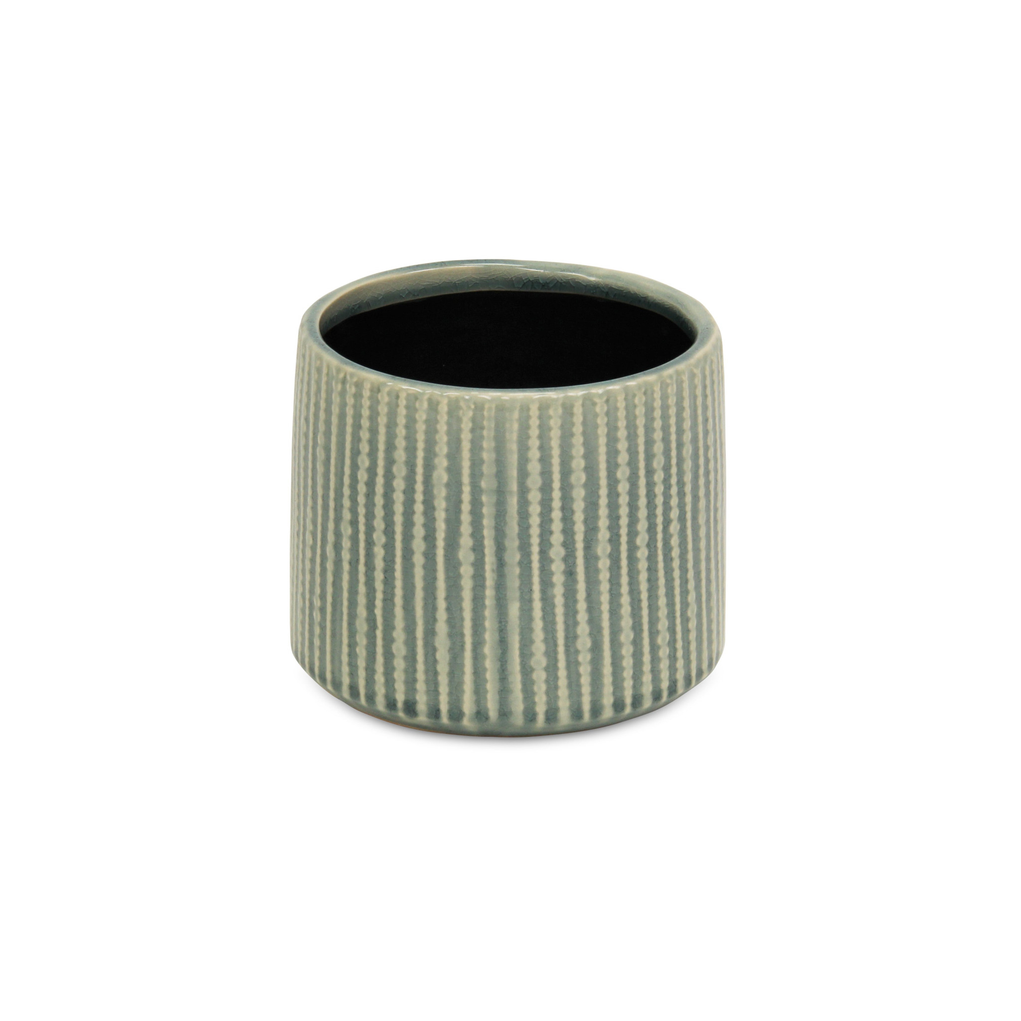 6" Green Striped Ceramic Indoor Outdoor Round Pot Planter - Image 2
