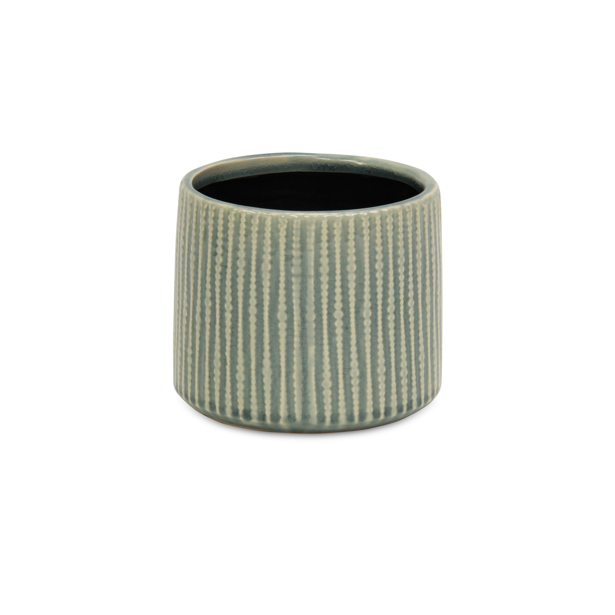 6" Green Striped Ceramic Indoor Outdoor Round Pot Planter - Image 4
