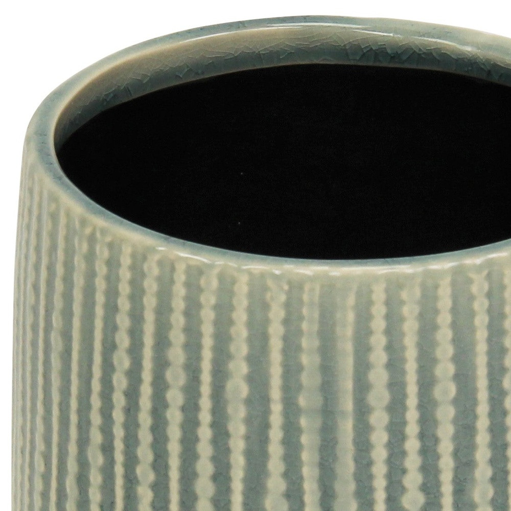 6" Green Striped Ceramic Indoor Outdoor Round Pot Planter - Image 5