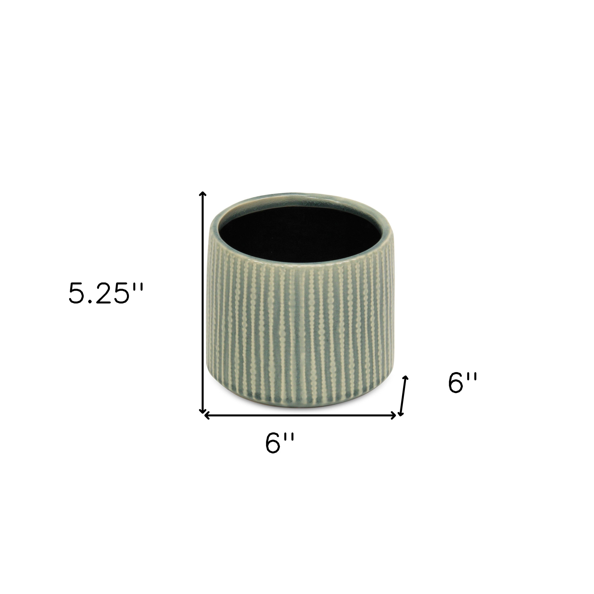 6" Green Striped Ceramic Indoor Outdoor Round Pot Planter - Image 6