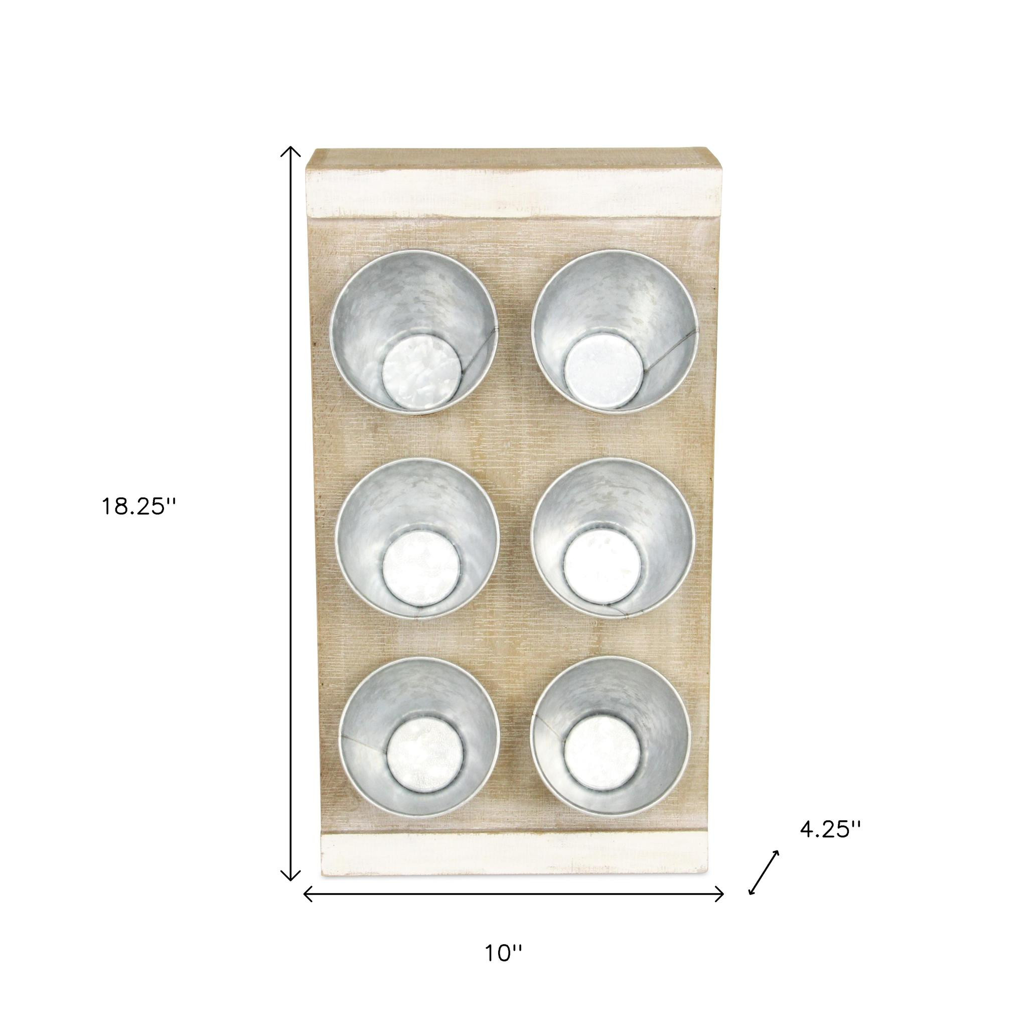 Set of Six Natural And Silver Metal And Wood 10 Ounce Wall Planters With Stand - Image 10
