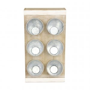 Set of Six Natural And Silver Metal And Wood 10 Ounce Wall Planters With Stand