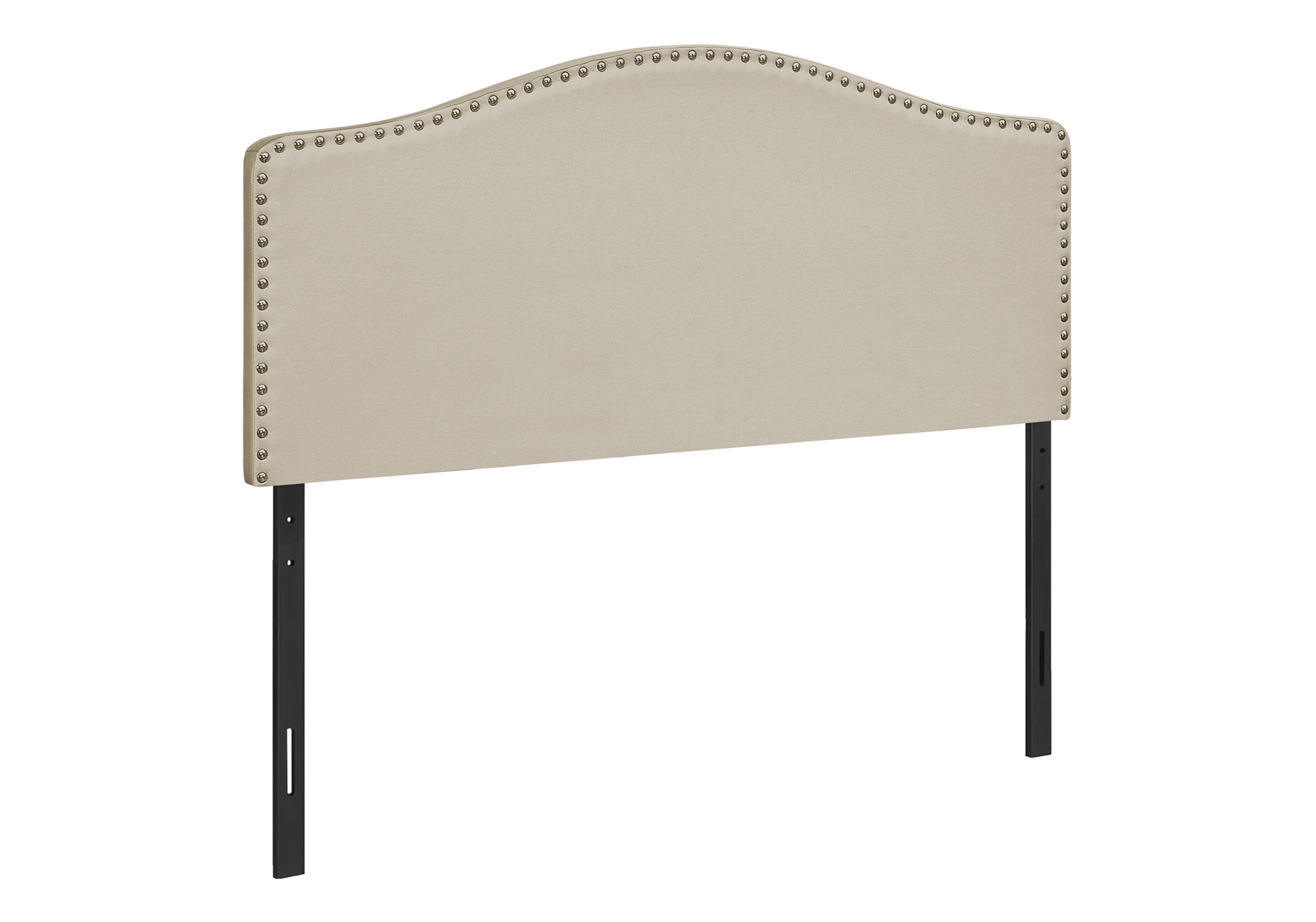 Beige Linen Blend Upholstered Arched Full Headboard With Nail Head Trim - Image 2