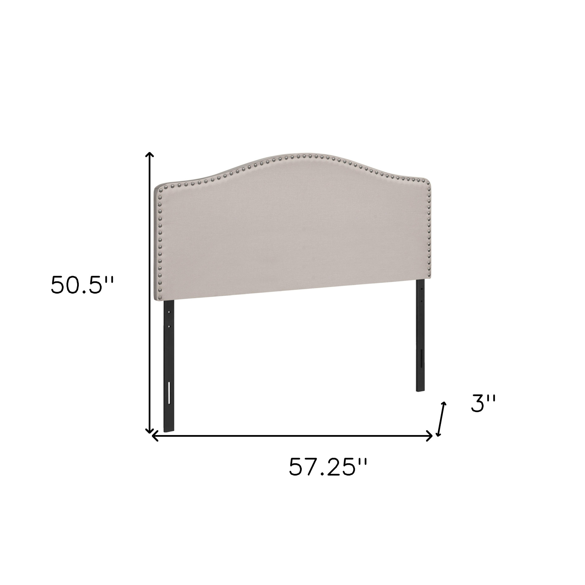 Beige Linen Blend Upholstered Arched Full Headboard With Nail Head Trim - Image 7