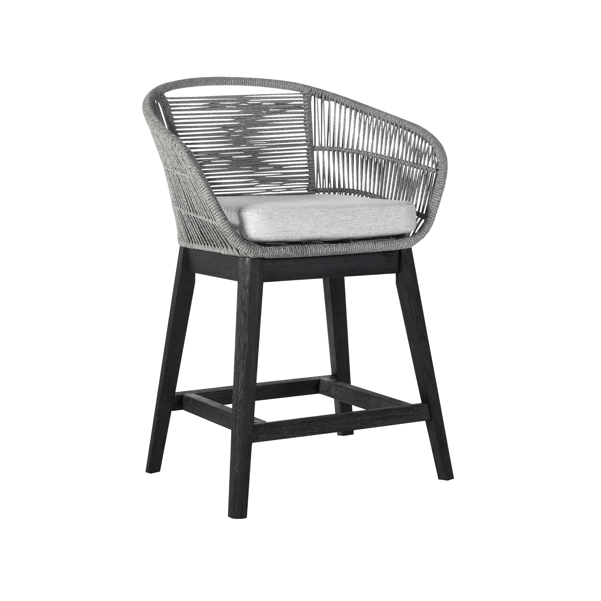 38" Light Gray Solid Wood Low back Outdoor Bar Height chair with Footrest - Image 2