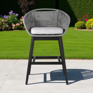 43" Light Gray Solid Wood Low back Outdoor Bar Height chair with Footrest