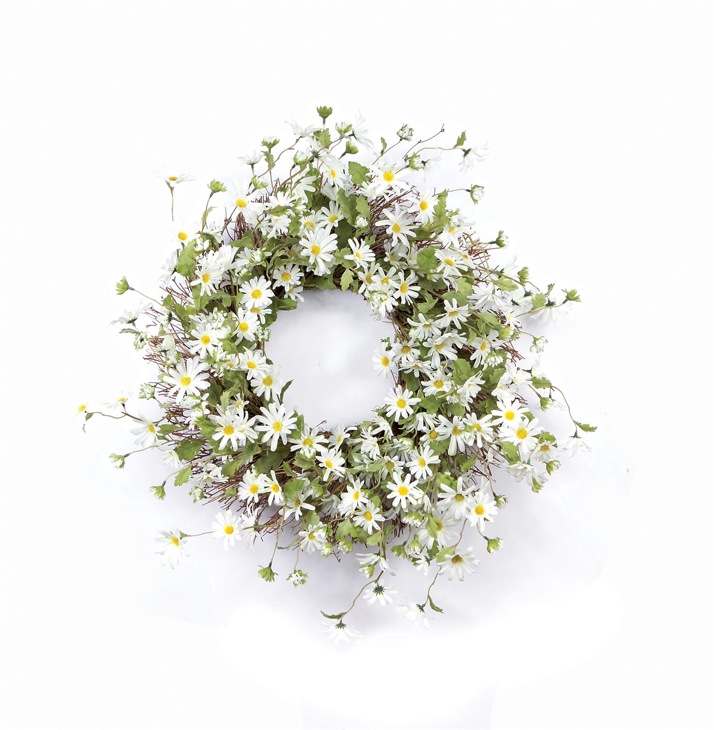 23" Green and White Artificial Spring Daisy Wreath - Image 2
