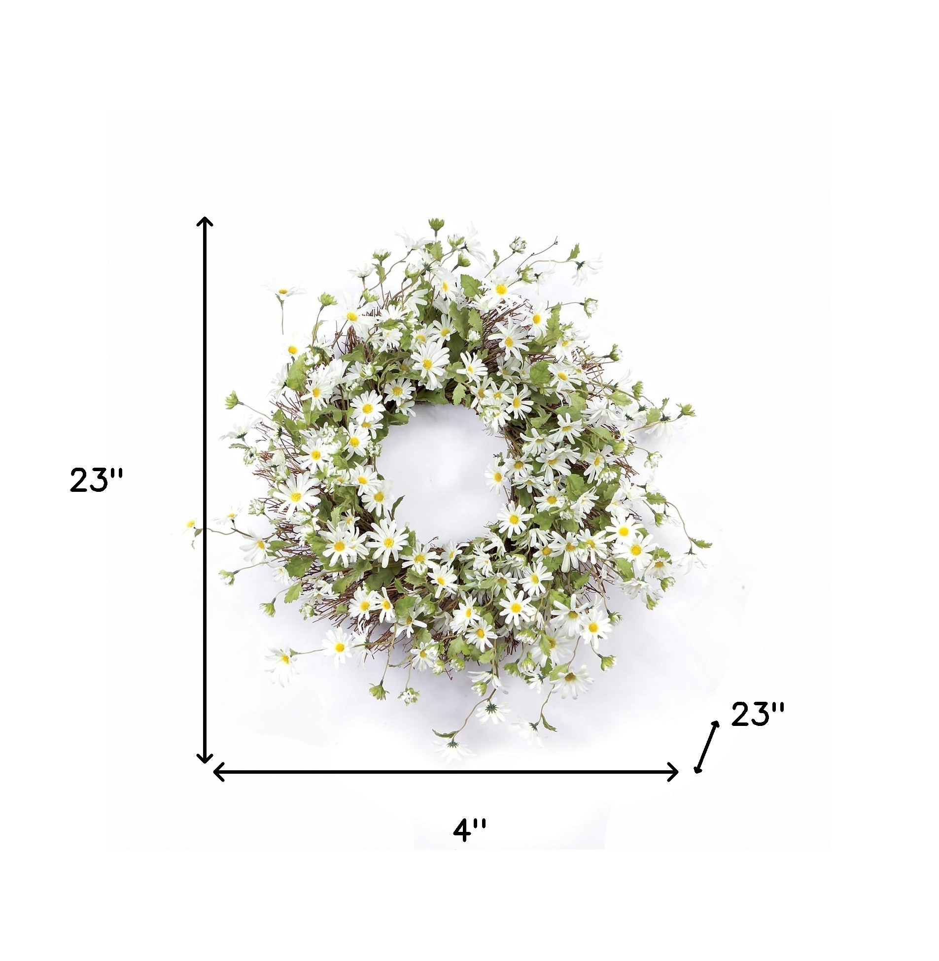23" Green and White Artificial Spring Daisy Wreath - Image 5