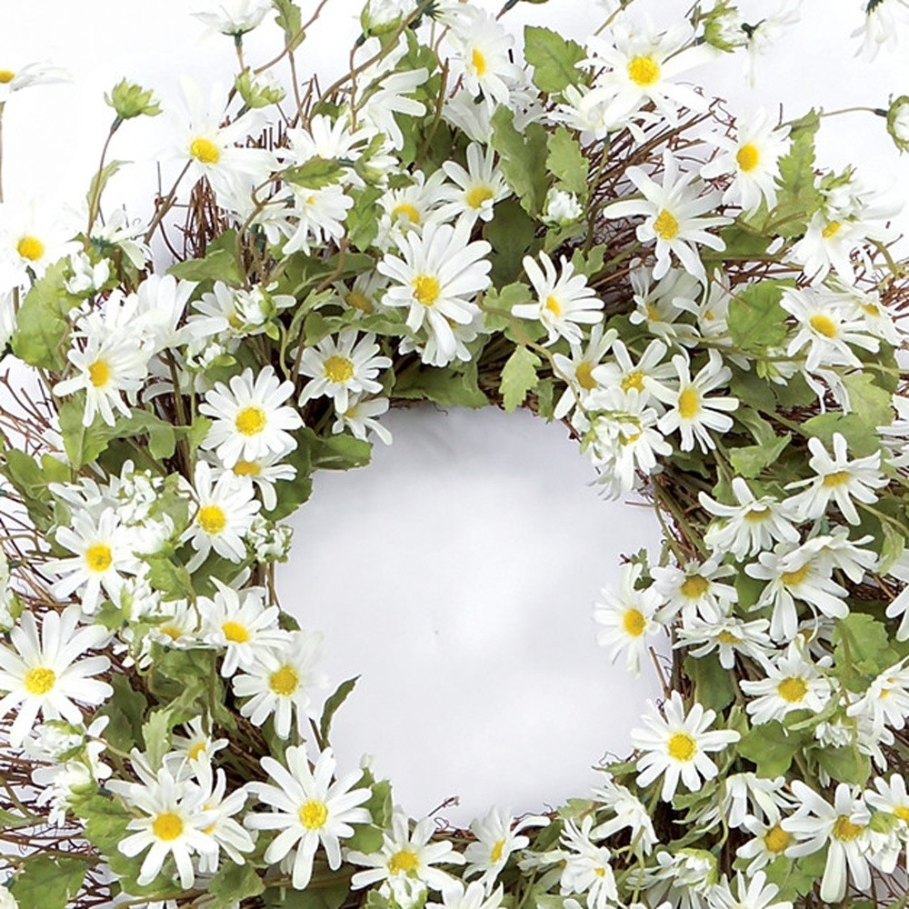 23" Green and White Artificial Spring Daisy Wreath - Image 3