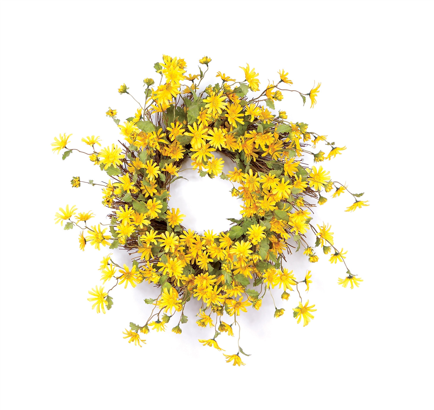 23" Green And Yellow Spring Daisy Artificial Wreath - Image 2