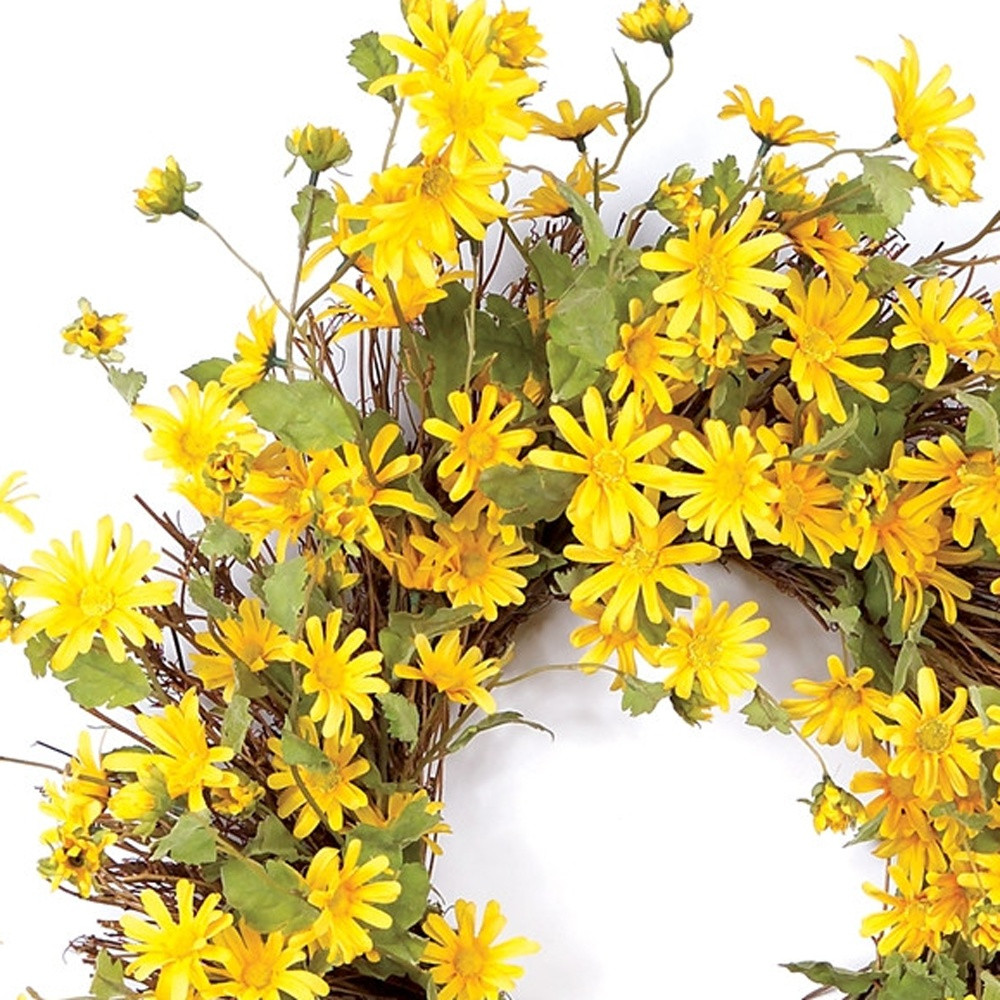 23" Green And Yellow Spring Daisy Artificial Wreath - Image 3