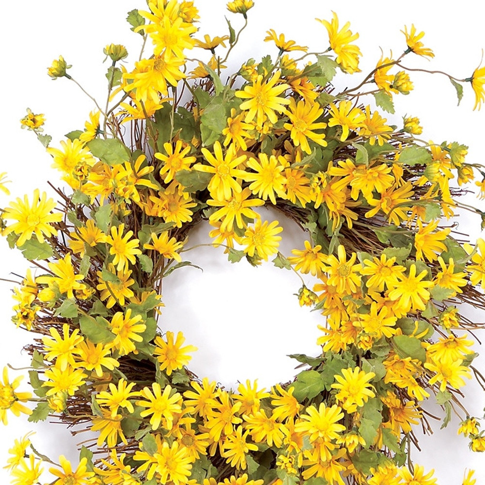 23" Green And Yellow Spring Daisy Artificial Wreath - Image 4