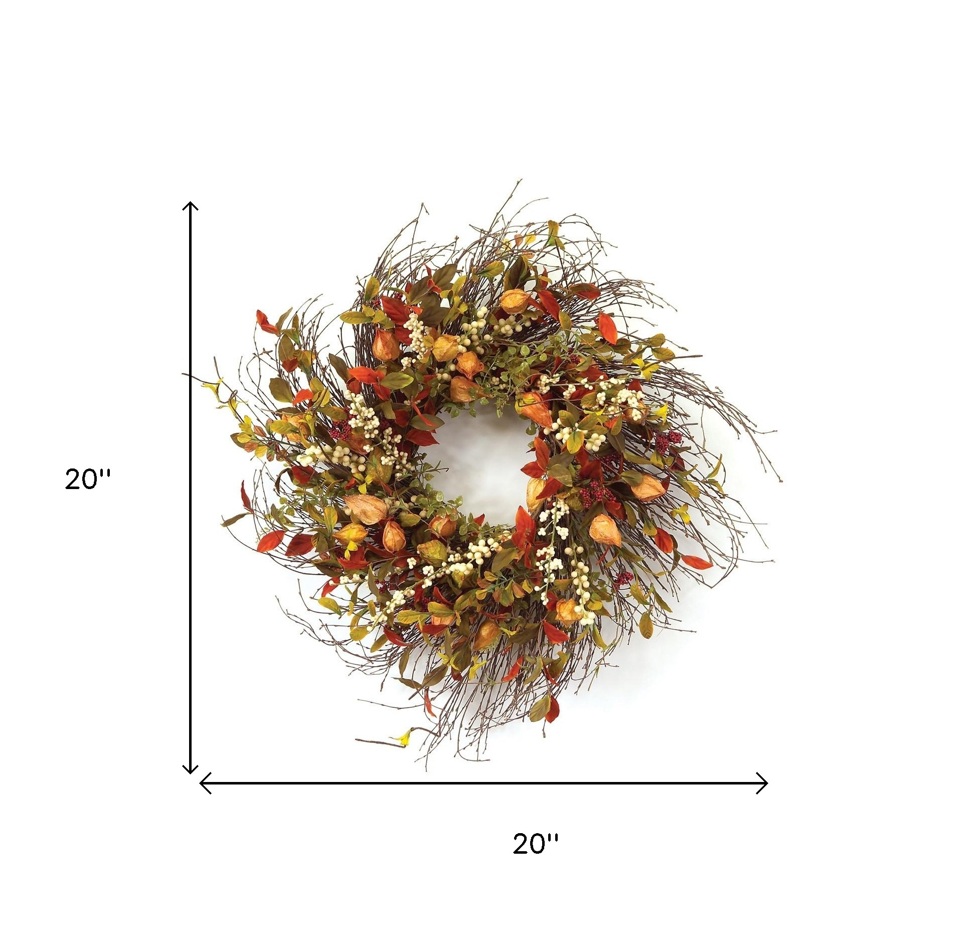 20" Green Brown And White Fall Mixed Assortment Artificial Wreath - Image 6