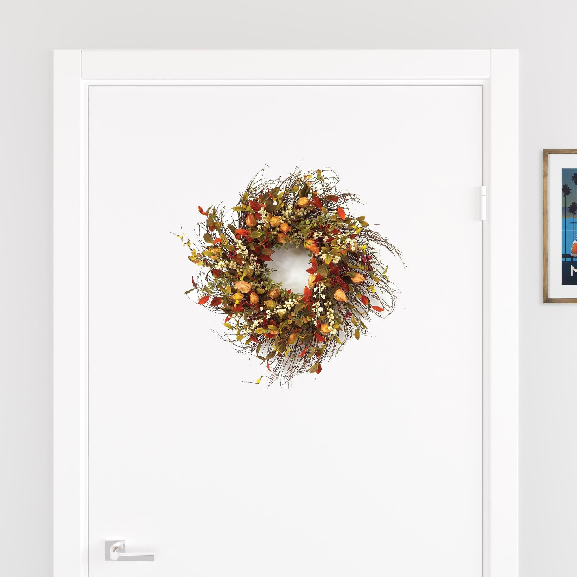 20" Green Brown And White Fall Mixed Assortment Artificial Wreath - Image 3