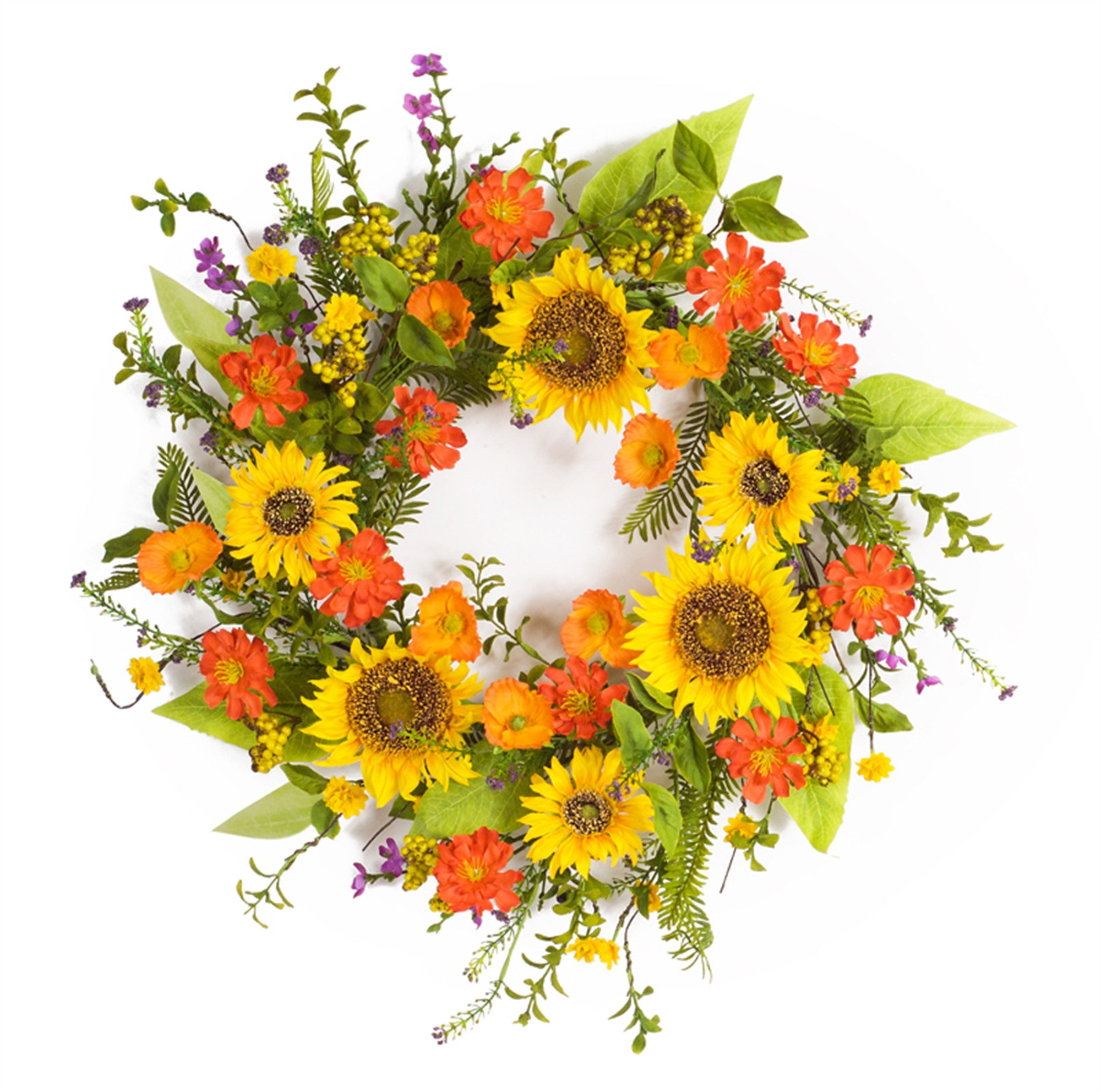 22" Green And Yellow Summer Sunflower Artificial Wreath - Image 2