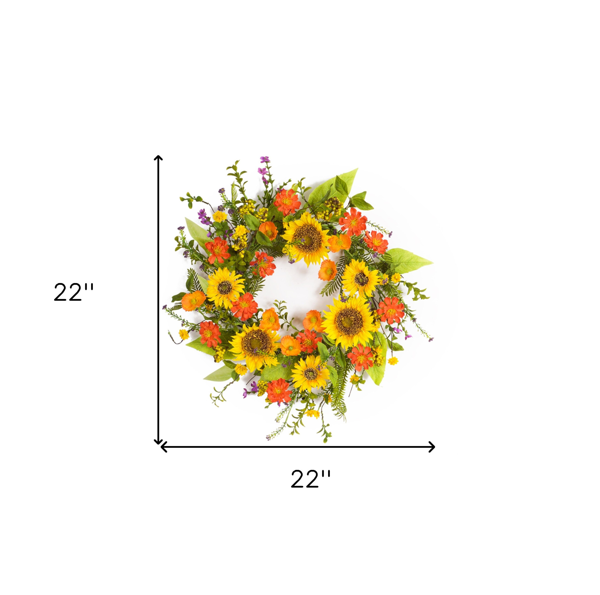 22" Green And Yellow Summer Sunflower Artificial Wreath - Image 5