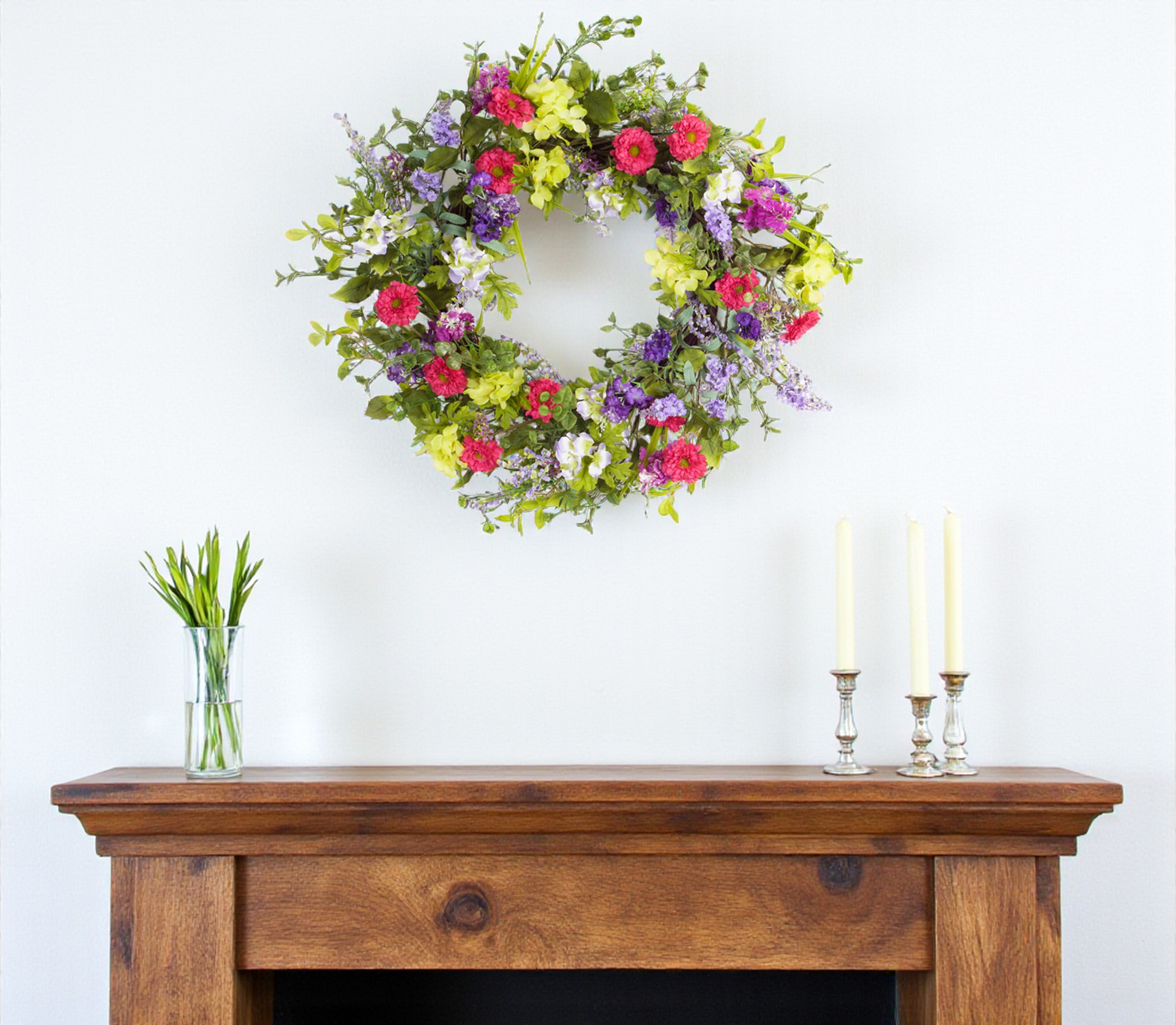 24" Pink and Green Mixed Assortment Artificial Wreath