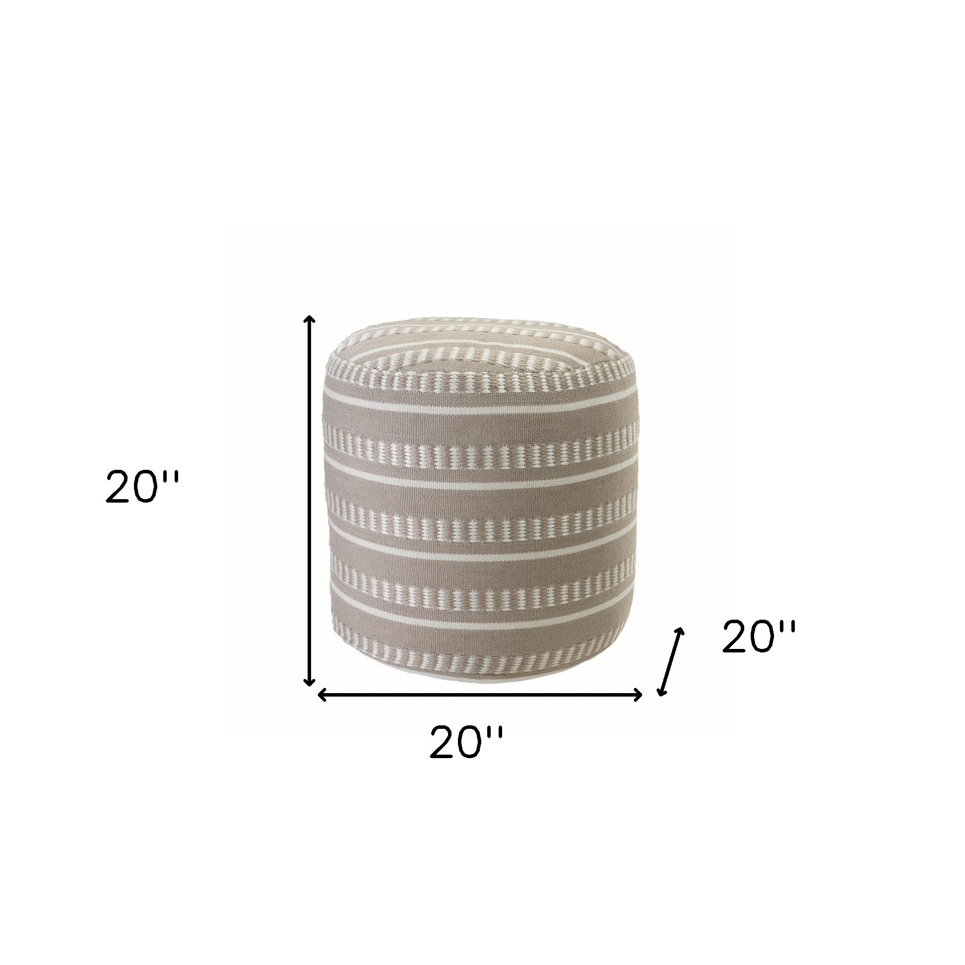 20" Brown Polyester Round Striped Indoor Outdoor Pouf Ottoman - Image 10