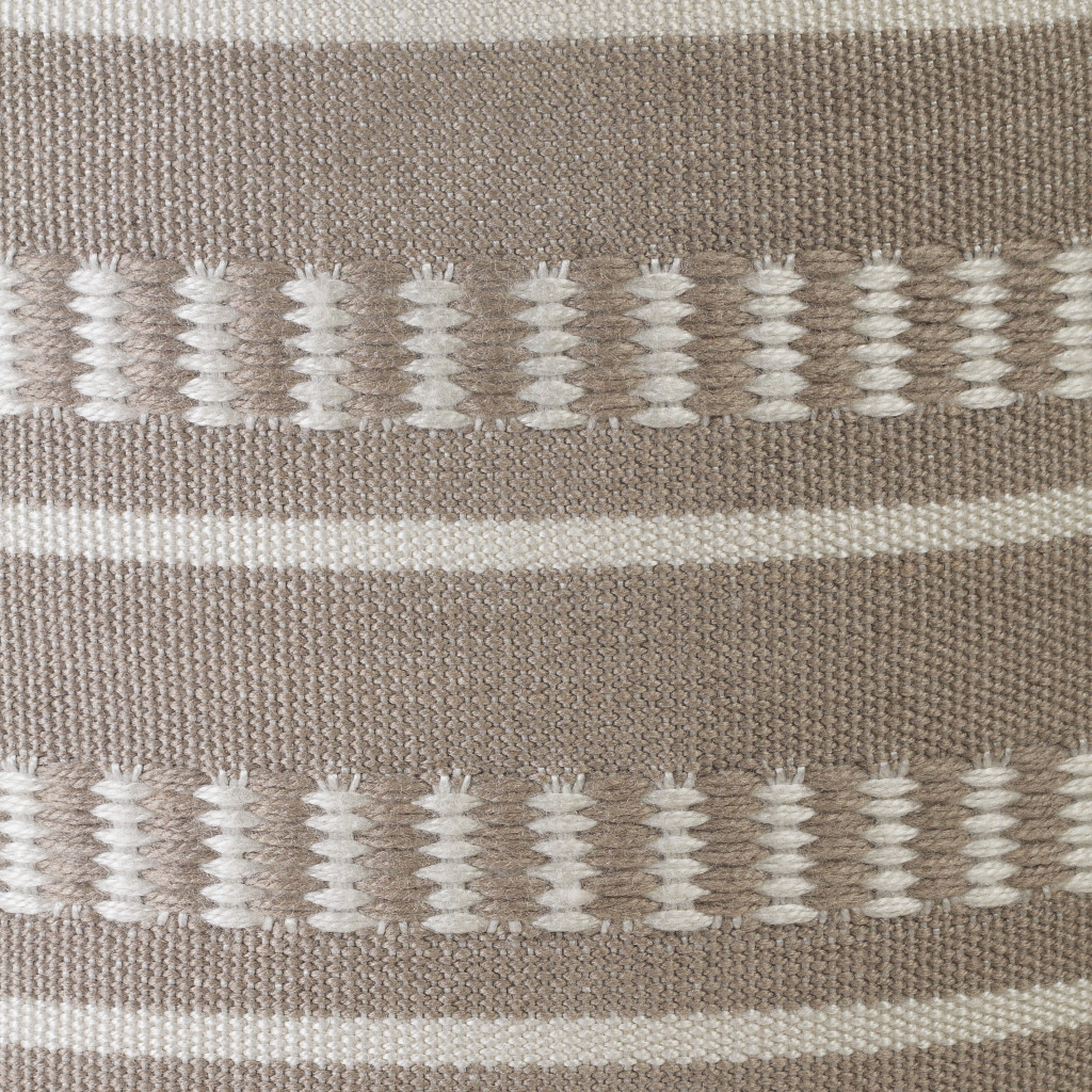 20" Brown Polyester Round Striped Indoor Outdoor Pouf Ottoman - Image 11