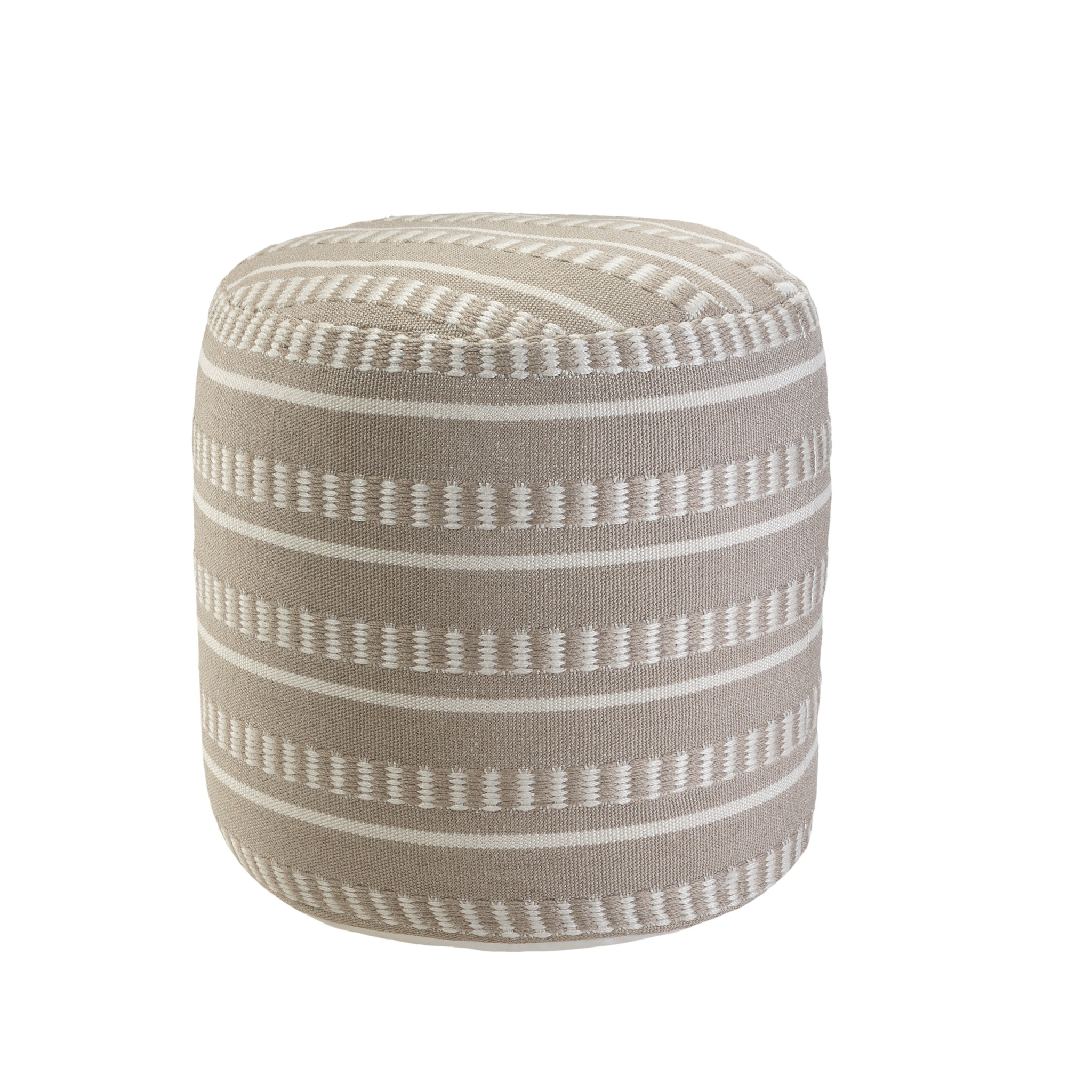 20" Brown Polyester Round Striped Indoor Outdoor Pouf Ottoman - Image 4