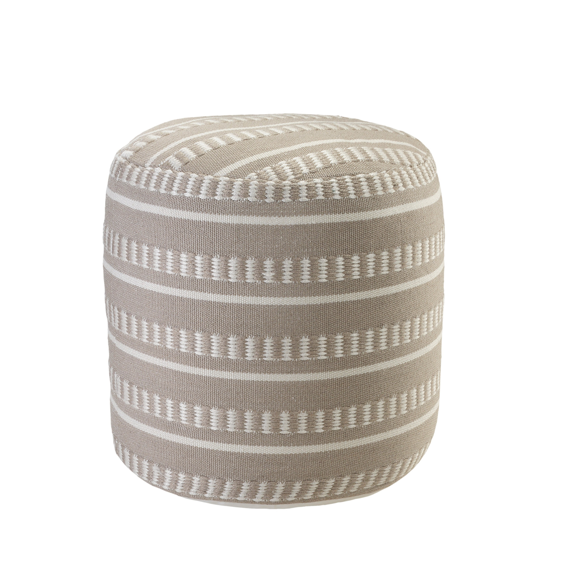 20" Brown Polyester Round Striped Indoor Outdoor Pouf Ottoman - Image 5