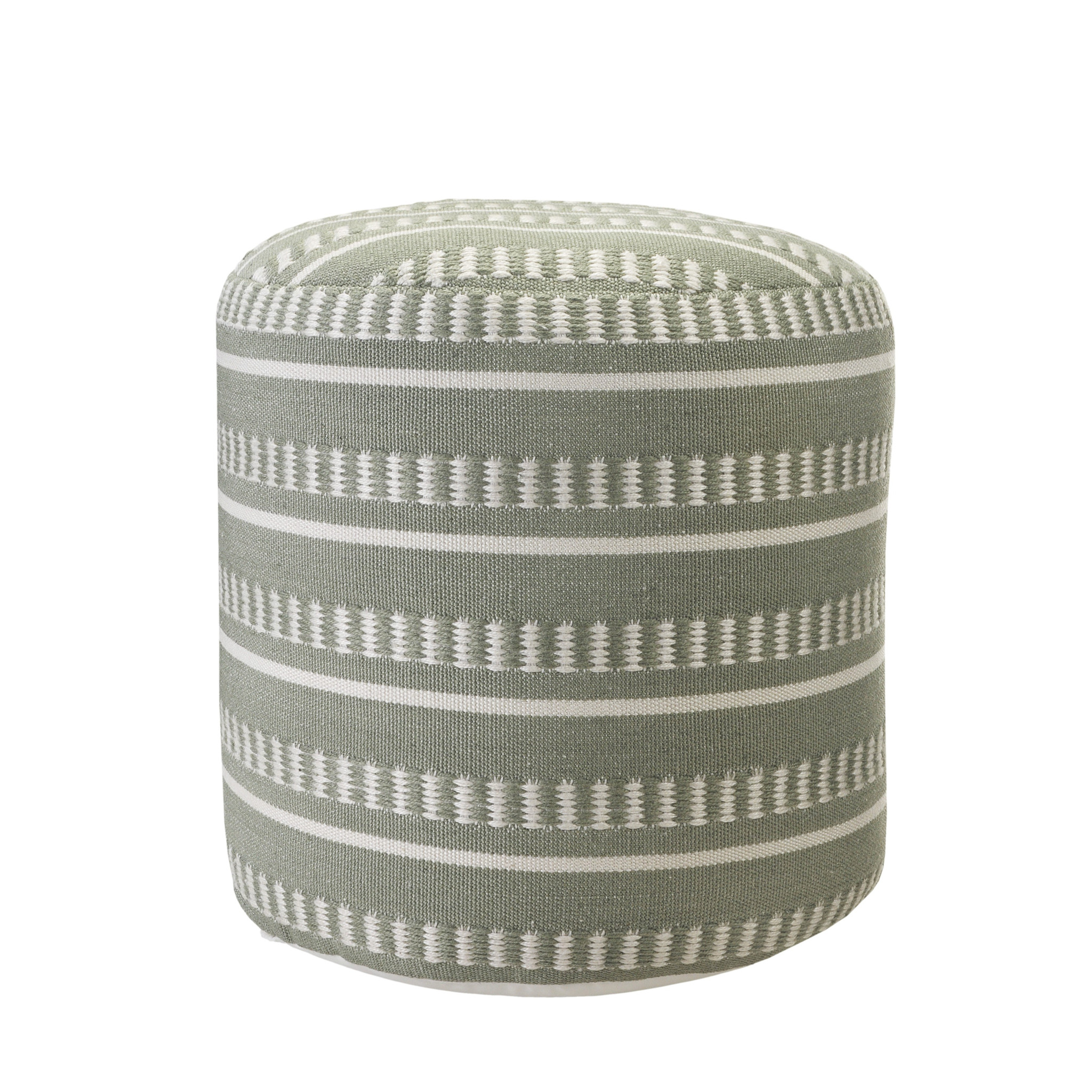 20" Green Polyester Round Striped Indoor Outdoor Pouf Ottoman - Image 2