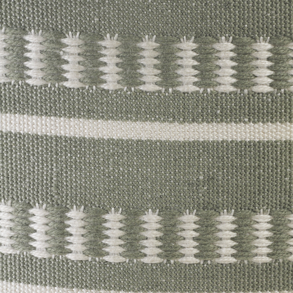 20" Green Polyester Round Striped Indoor Outdoor Pouf Ottoman - Image 11