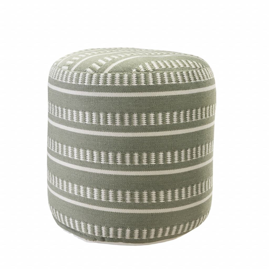 20" Green Polyester Round Striped Indoor Outdoor Pouf Ottoman - Image 4