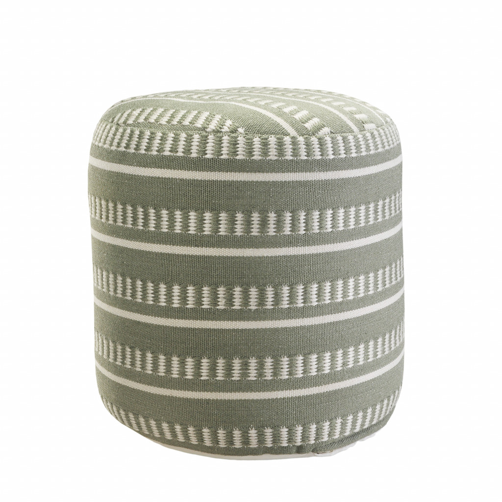 20" Green Polyester Round Striped Indoor Outdoor Pouf Ottoman - Image 5