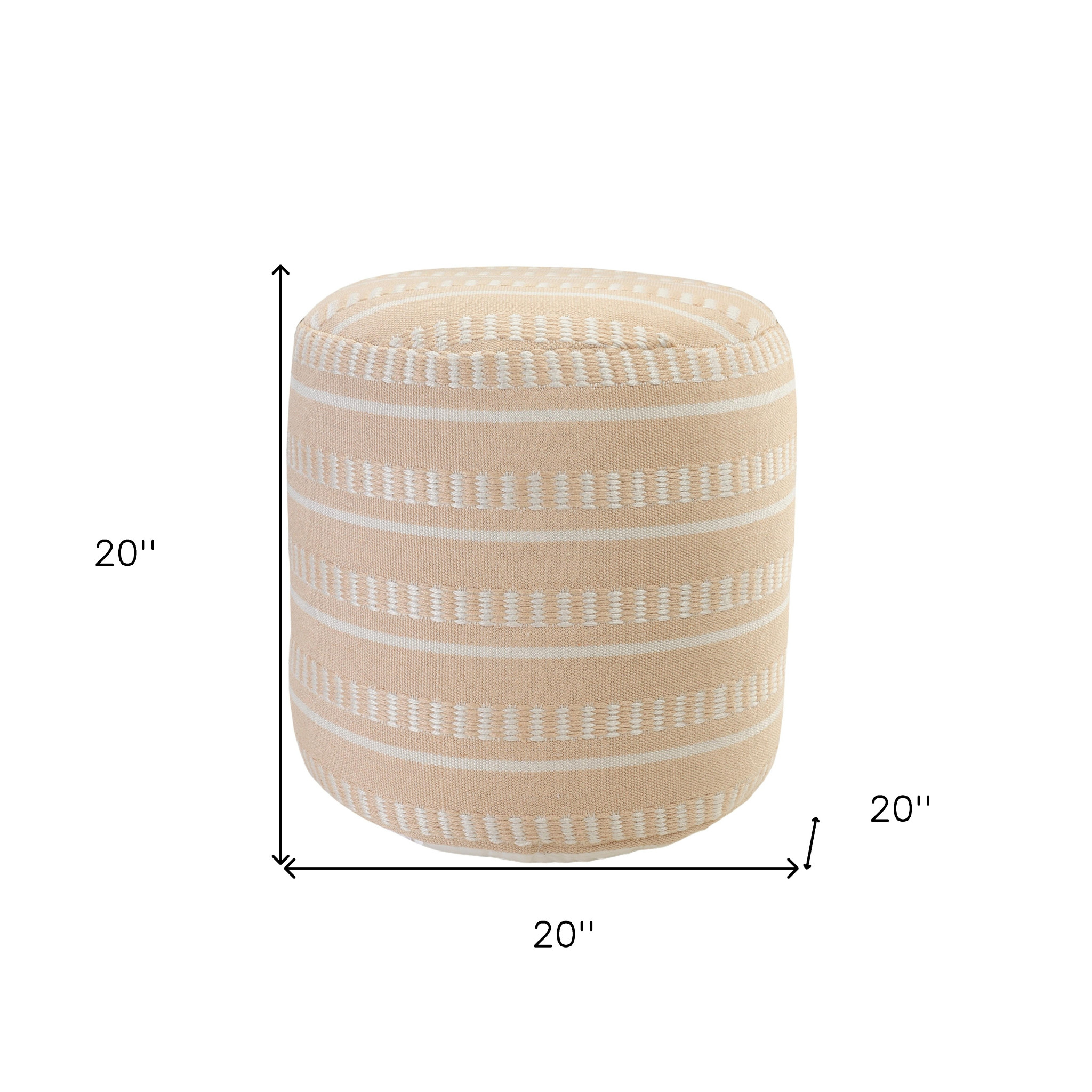 20" Orange Polyester Round Striped Indoor Outdoor Pouf Ottoman - Image 10