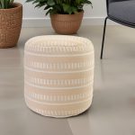 20" Orange Polyester Round Striped Indoor Outdoor Pouf Ottoman