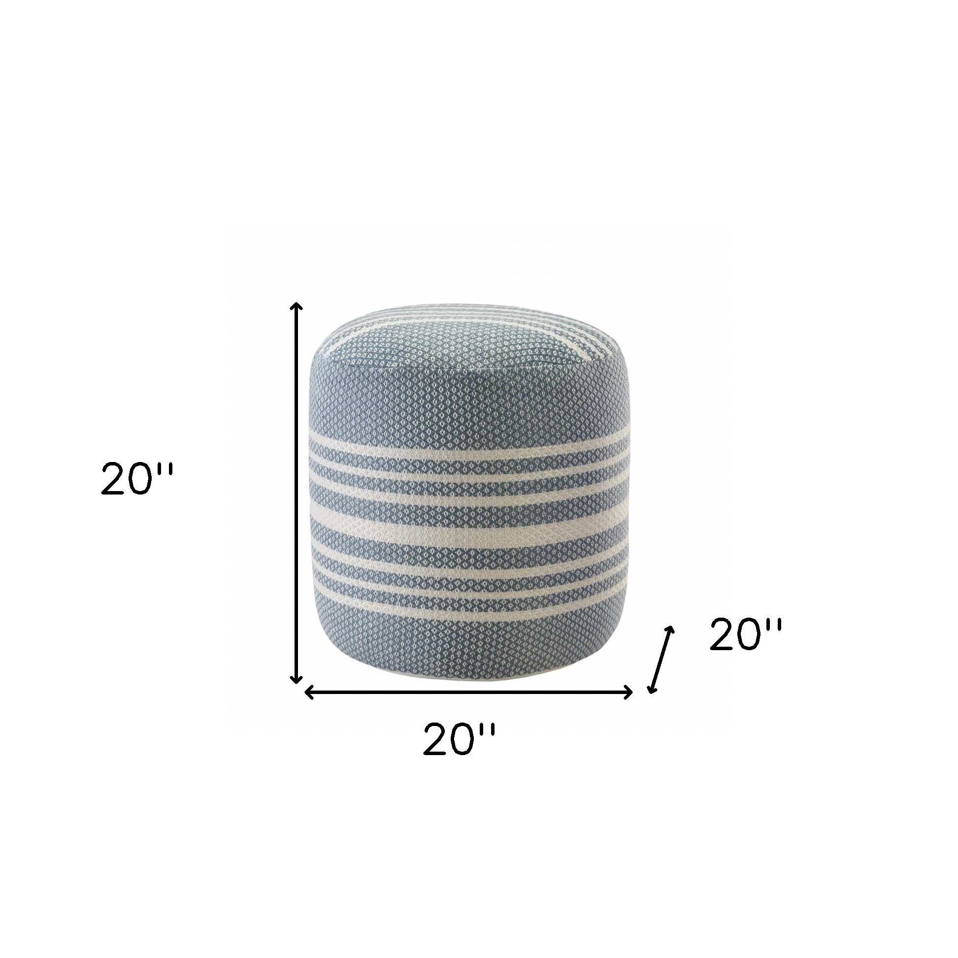 20" Blue Polyester Round Striped Indoor Outdoor Pouf Ottoman - Image 10