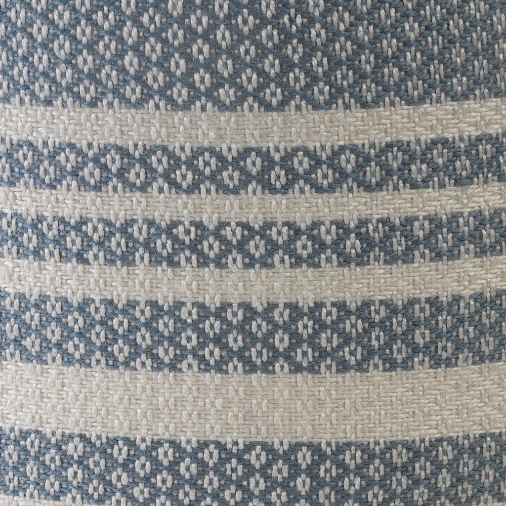 20" Blue Polyester Round Striped Indoor Outdoor Pouf Ottoman - Image 11