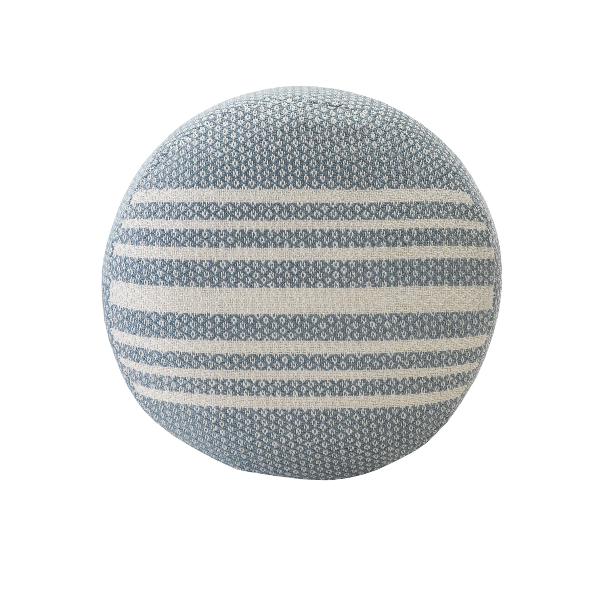 20" Blue Polyester Round Striped Indoor Outdoor Pouf Ottoman - Image 3