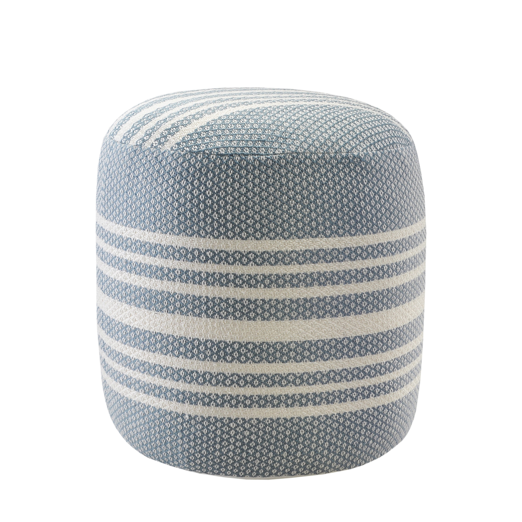 20" Blue Polyester Round Striped Indoor Outdoor Pouf Ottoman - Image 4