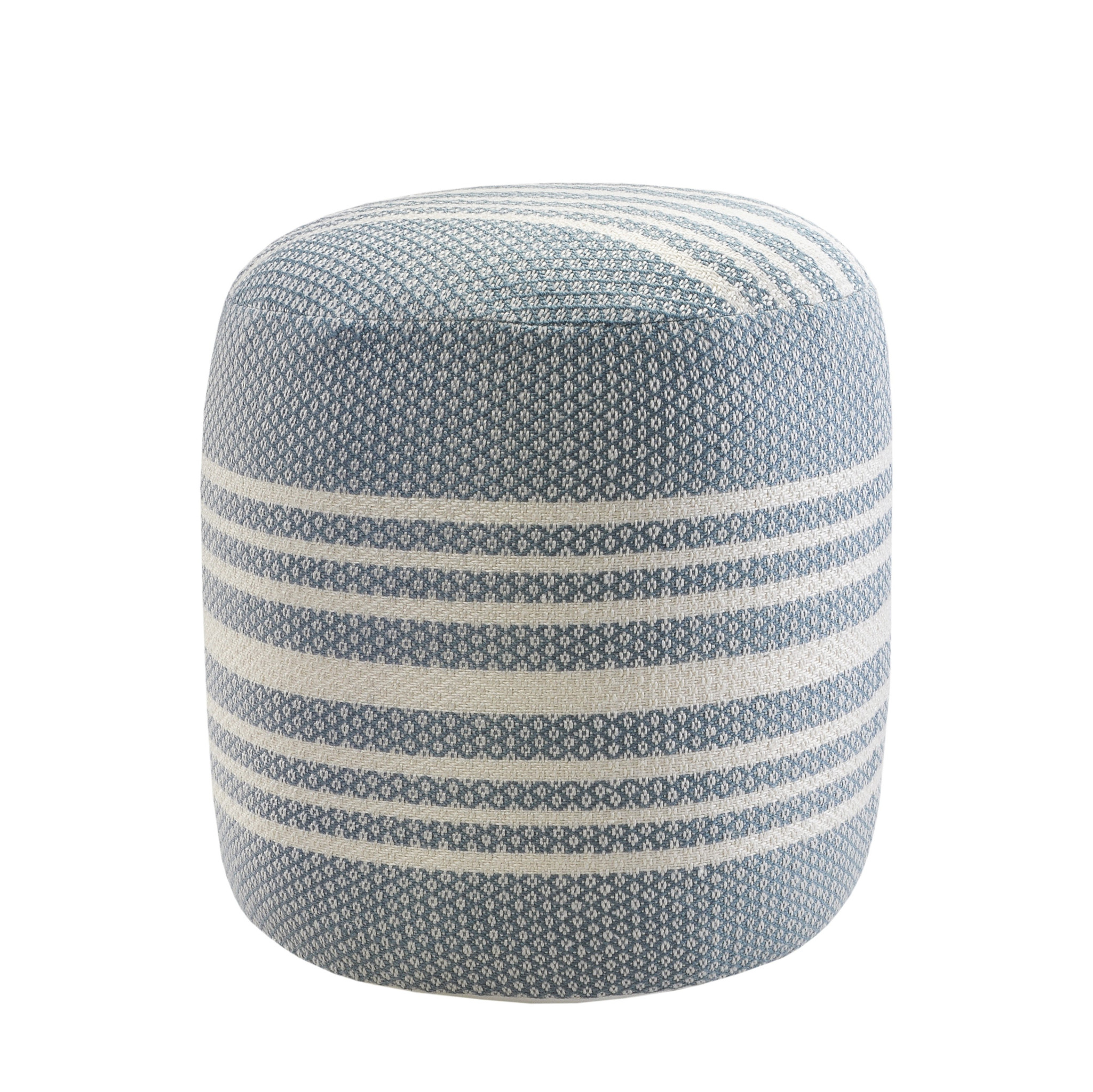 20" Blue Polyester Round Striped Indoor Outdoor Pouf Ottoman - Image 5