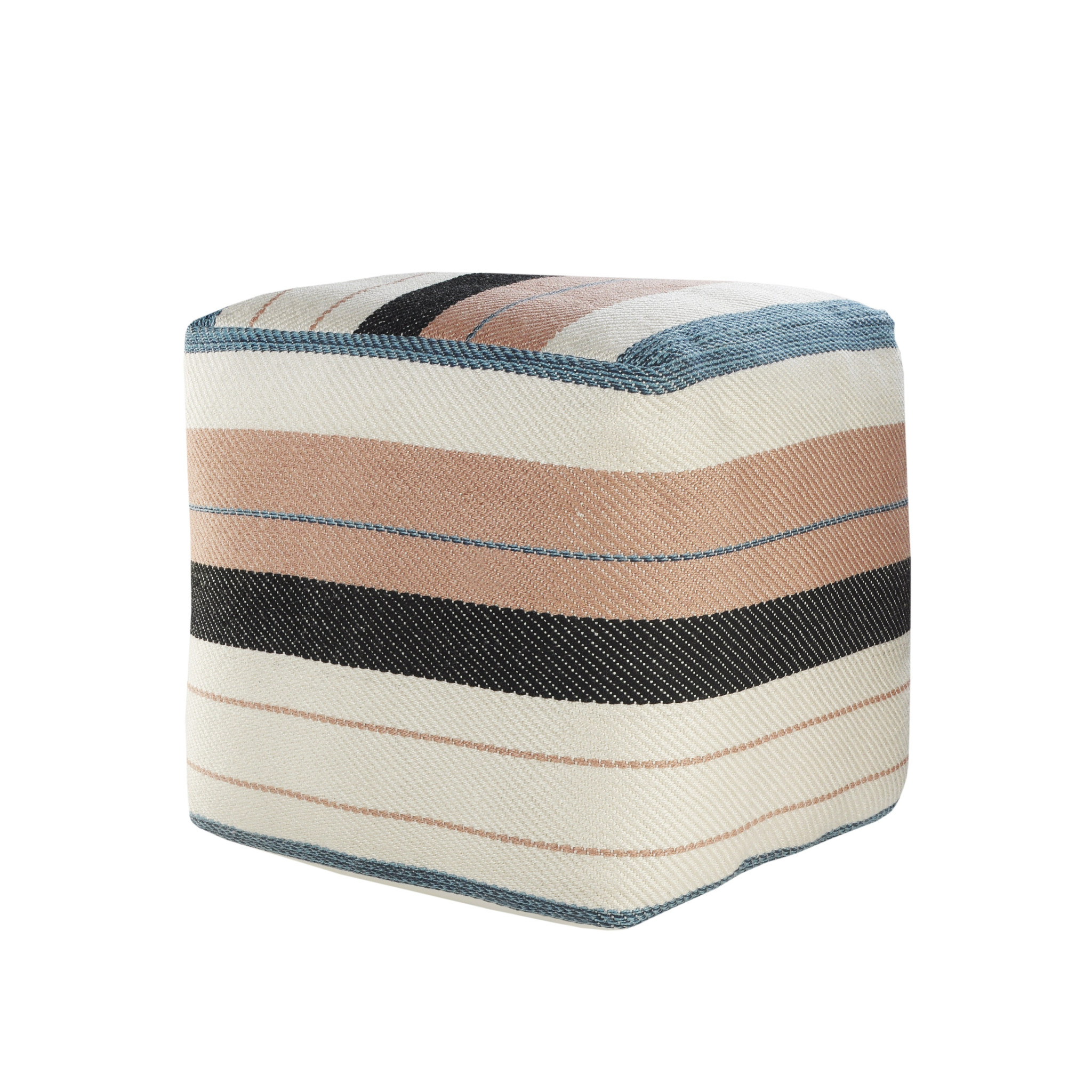 20" White Polyester Striped Indoor Outdoor Pouf Ottoman - Image 2