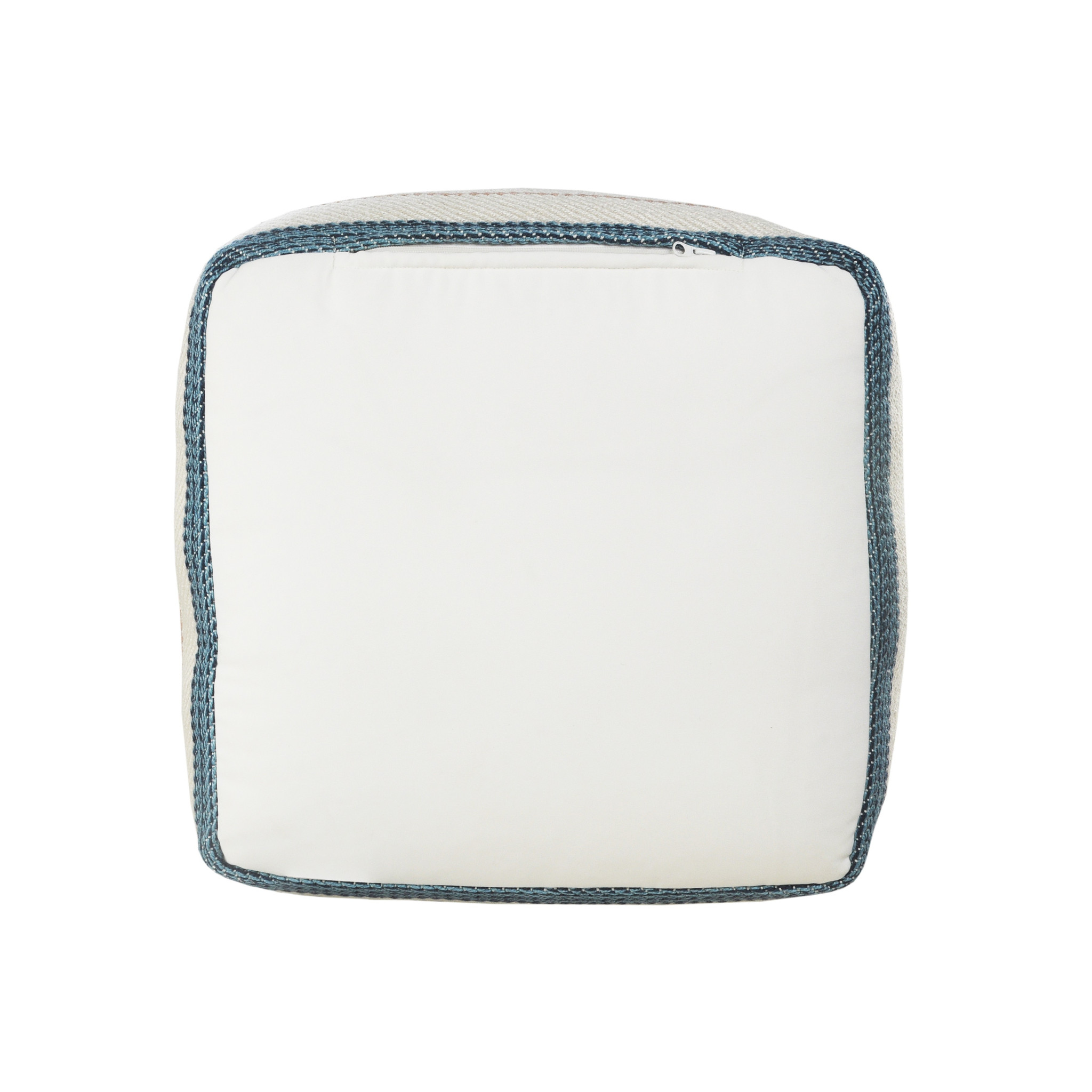 20" White Polyester Striped Indoor Outdoor Pouf Ottoman - Image 6