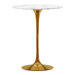 32" White and Gold Rounded Marble and Metal Bar Table