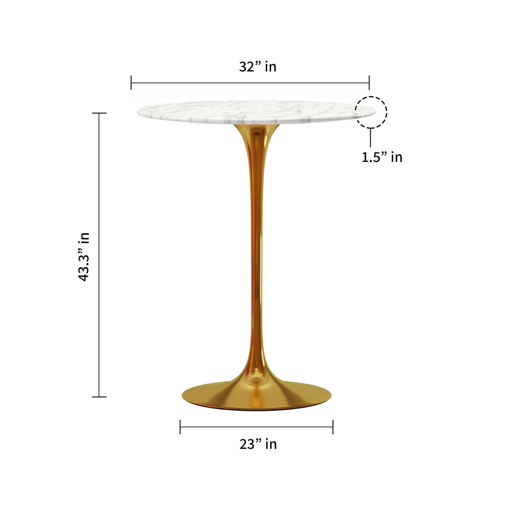 32" White and Gold Rounded Marble and Metal Bar Table - Image 5