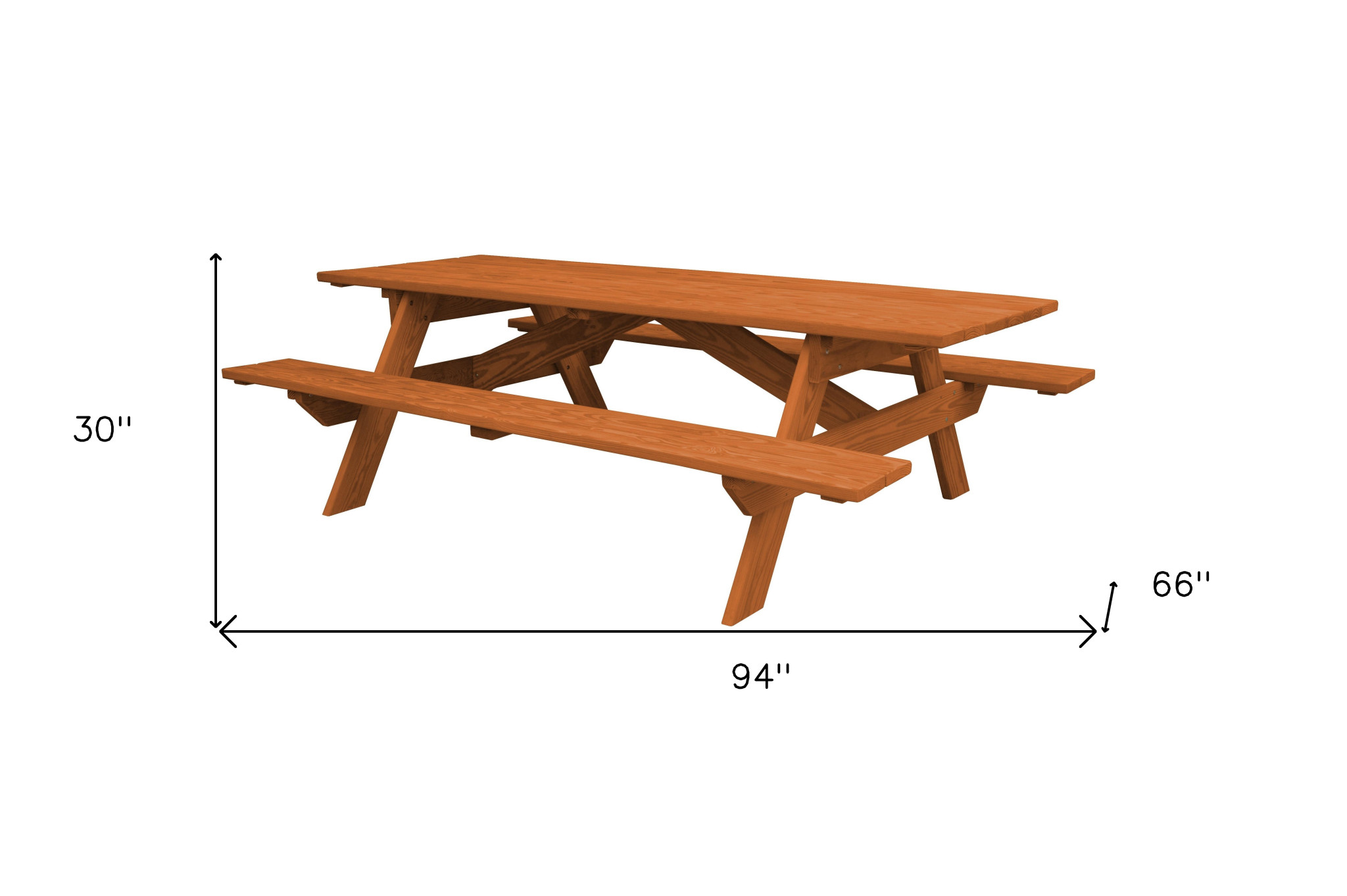 94" Brown Solid Wood Outdoor Picnic Table - Image 4