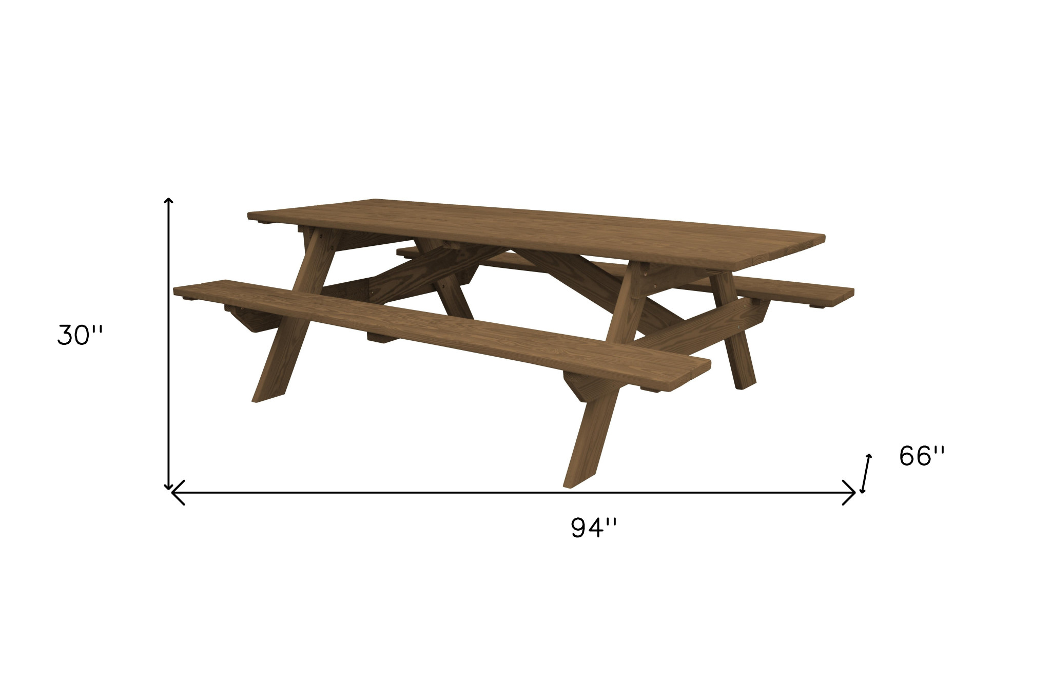 94" Brown Solid Wood Outdoor Picnic Table - Image 4