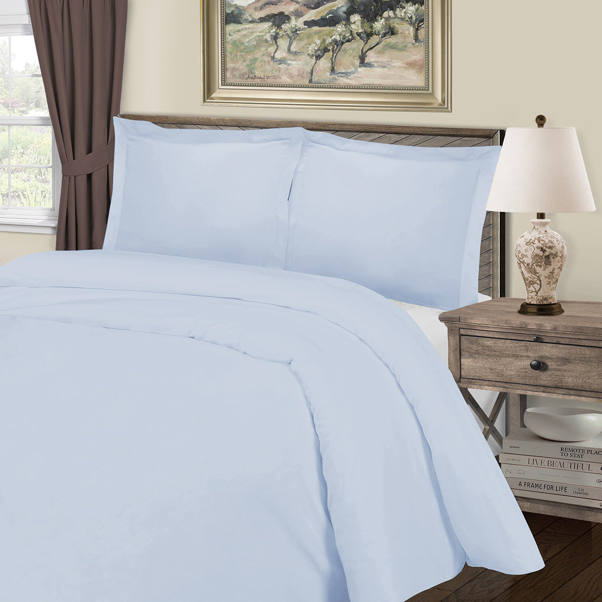 Light Blue Queen Cotton Blend 1000 Thread Count Washable Duvet Cover Set - Image 6