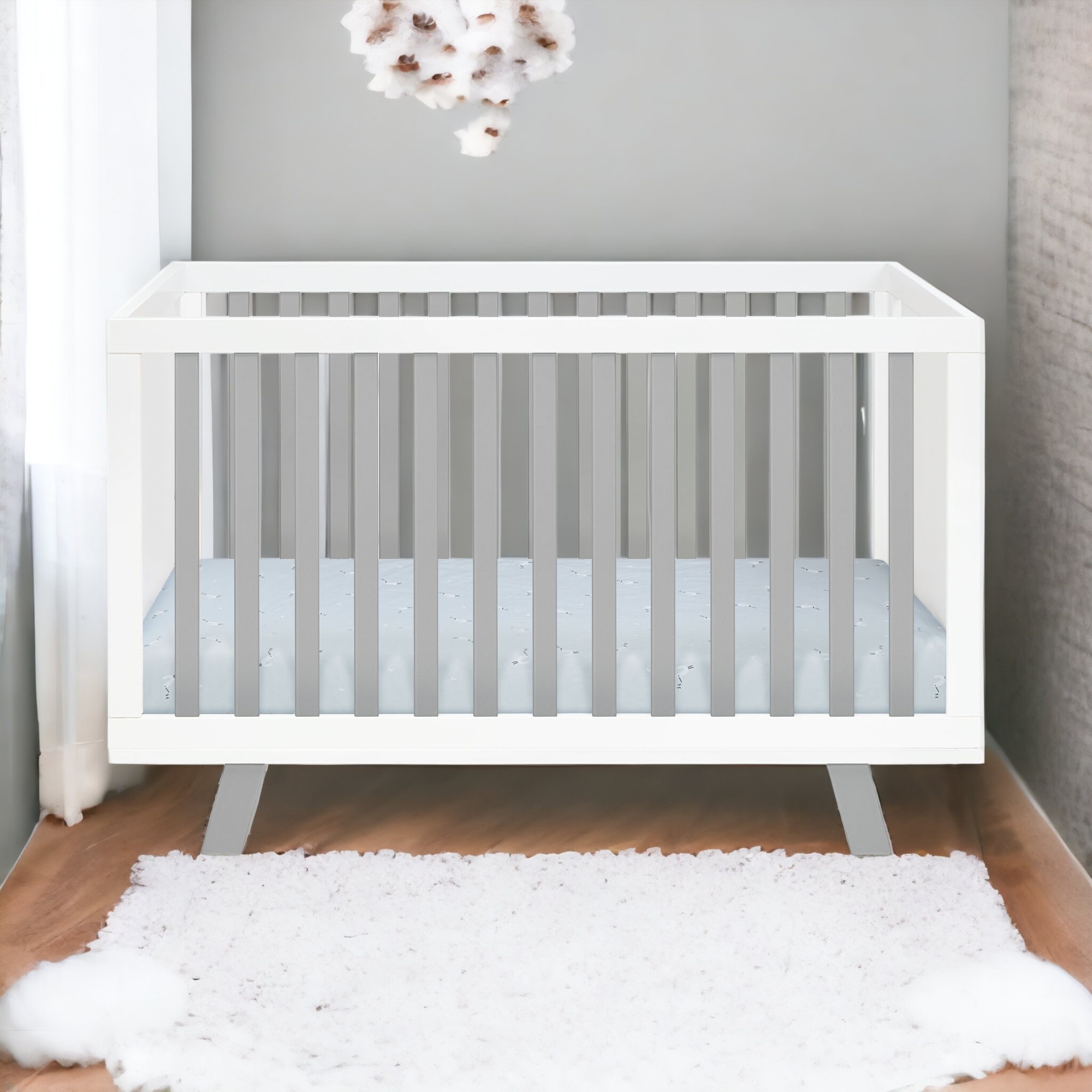 Gray and White Solid and Manufactured Wood Standard Three In One Convertible Crib - Image 7
