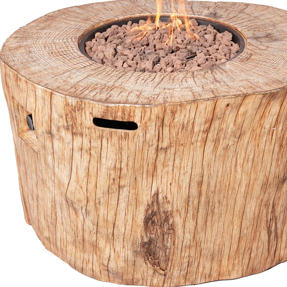 37" Brown Faux Wood Stump Propane Round Fire pit With Cover - Image 4
