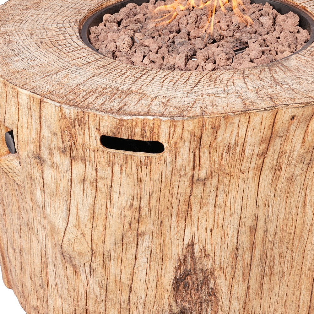 37" Brown Faux Wood Stump Propane Round Fire pit With Cover - Image 3